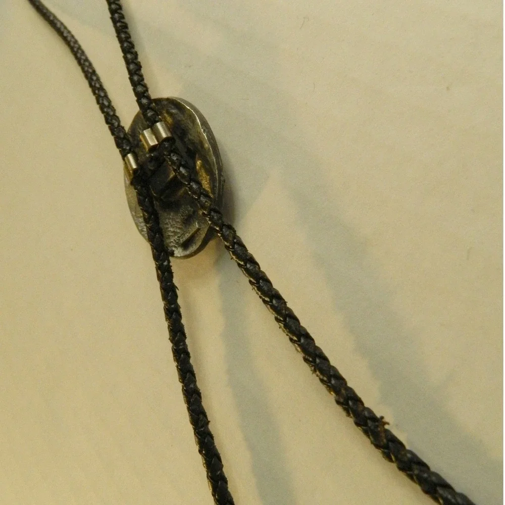 Vintage Bolo Tie Mens Brown Green Cowboy Horseback Enamel 1987 Western